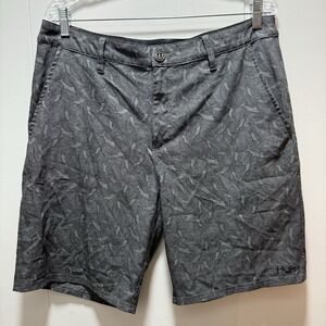 Huk Next Level Performance Fishing Shorts Mens 34 Gray Marlin All‎ Over Print